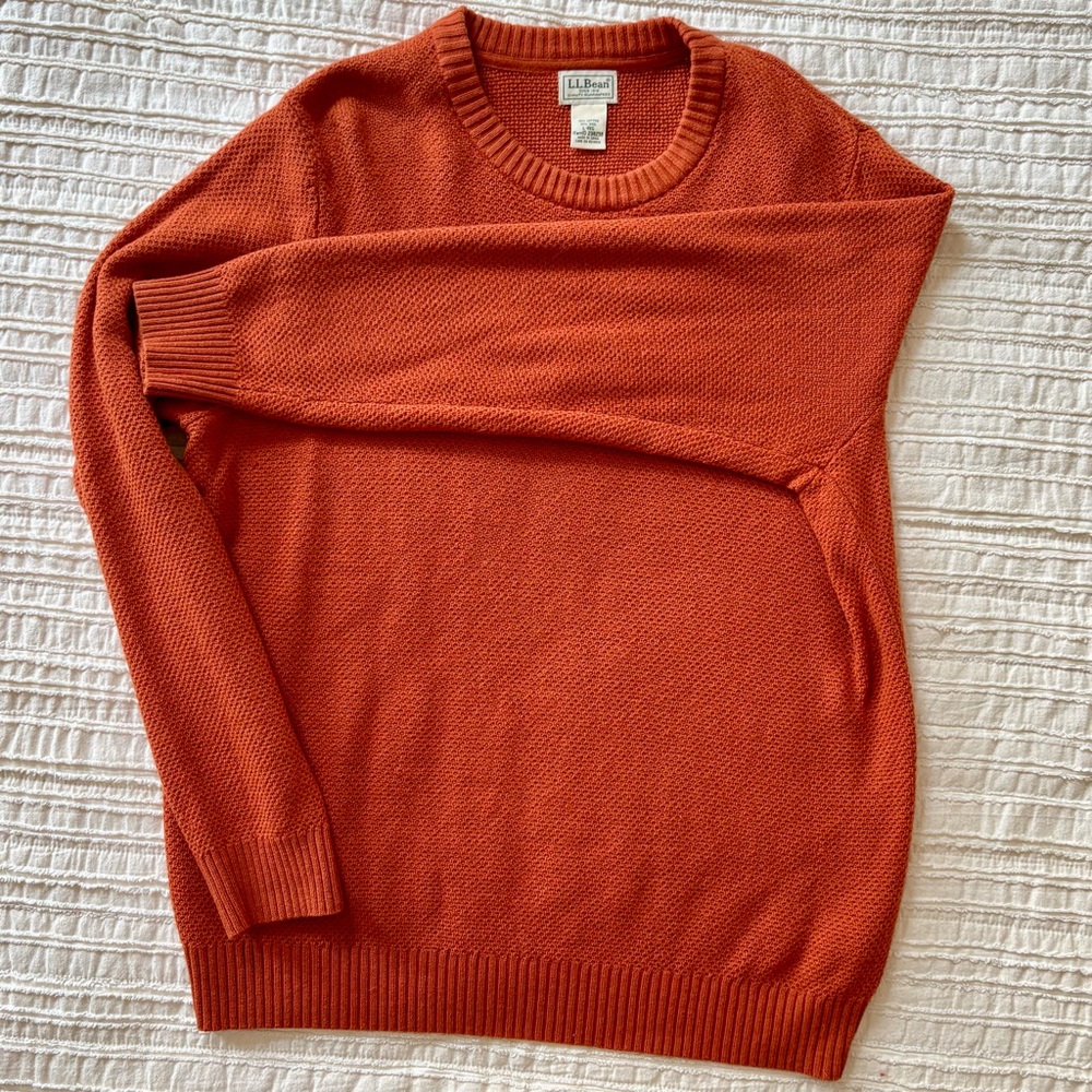 L.L. Bean Men's Wool Blend Orange Crewneck Sweater, large